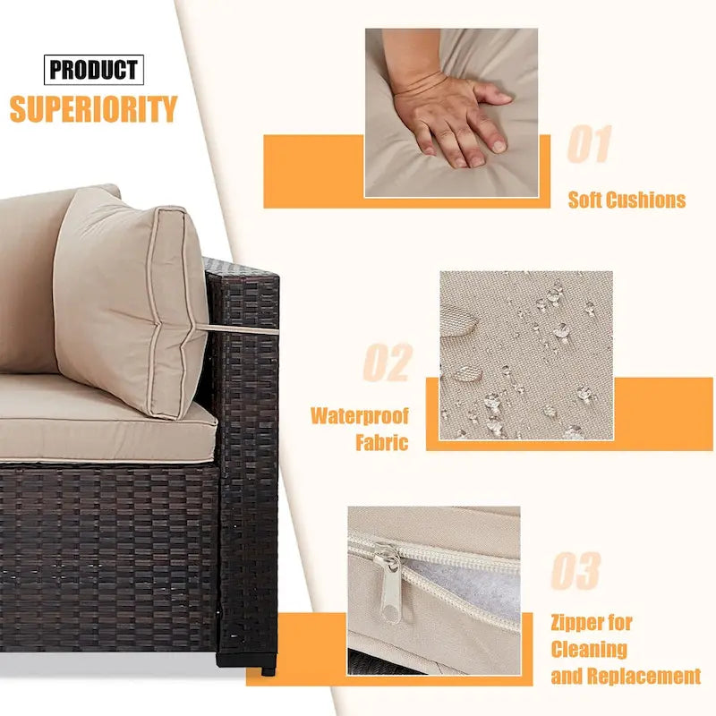 Patio Watcher 5 Pieces Patio Wicker Sectional Sofa Seating Group with Cusions
