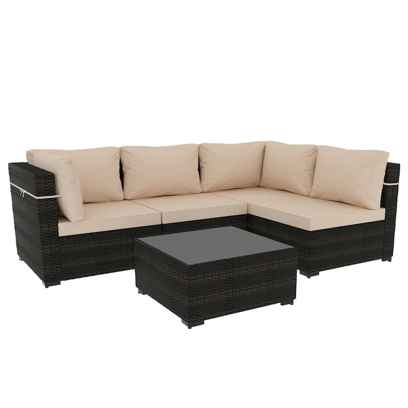 Patio Watcher 5 Pieces Patio Wicker Sectional Sofa Seating Group with Cusions