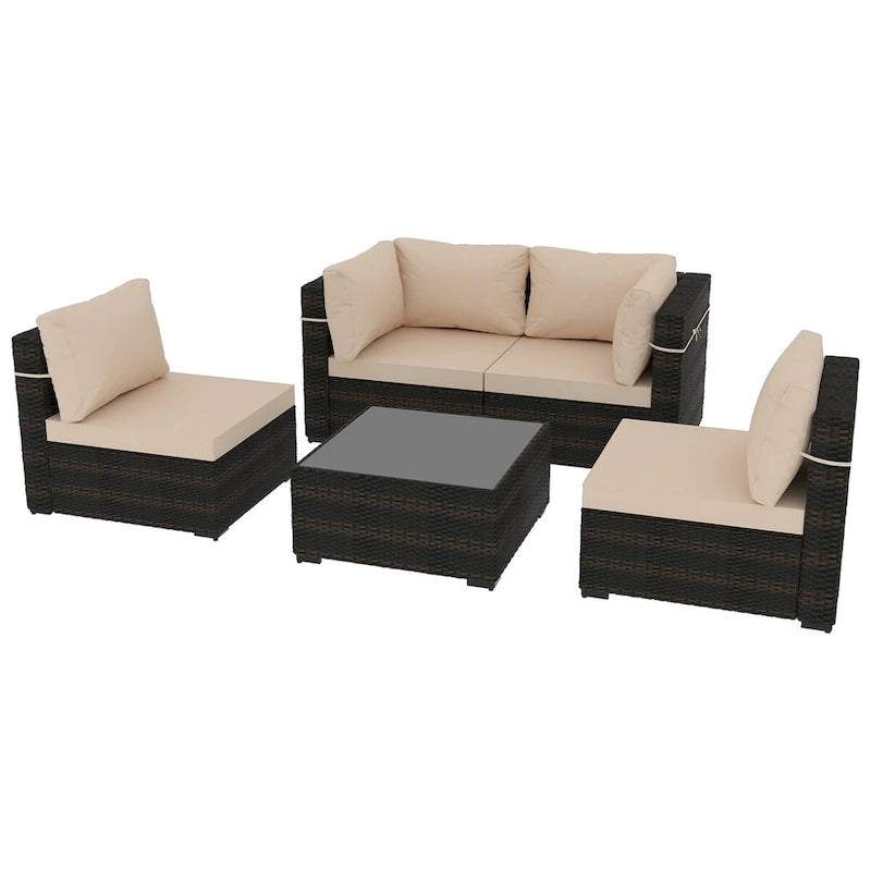 Patio Watcher 5 Pieces Patio Wicker Sectional Sofa Seating Group with Cusions