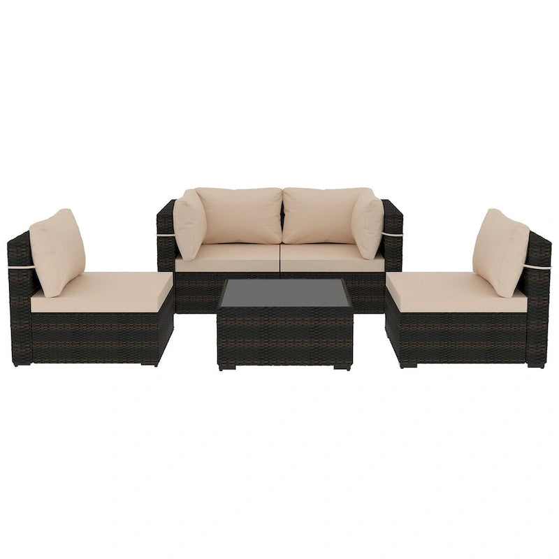 Patio Watcher 5 Pieces Patio Wicker Sectional Sofa Seating Group with Cusions