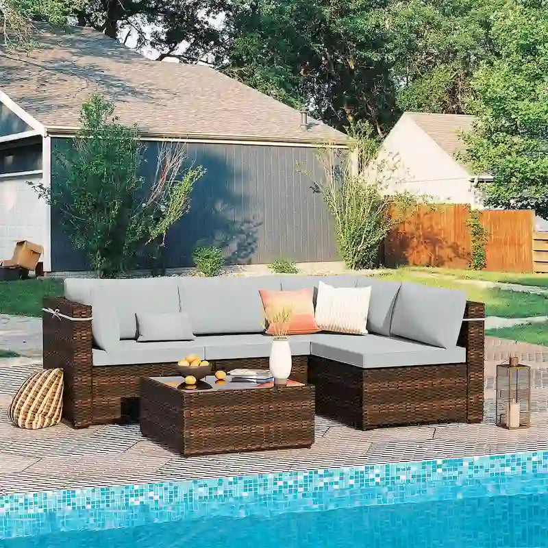 Patio Watcher 5 Pieces Patio Wicker Sectional Sofa Seating Group with Cusions