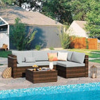 Patio Watcher 5 Pieces Patio Wicker Sectional Sofa Seating Group with Cusions