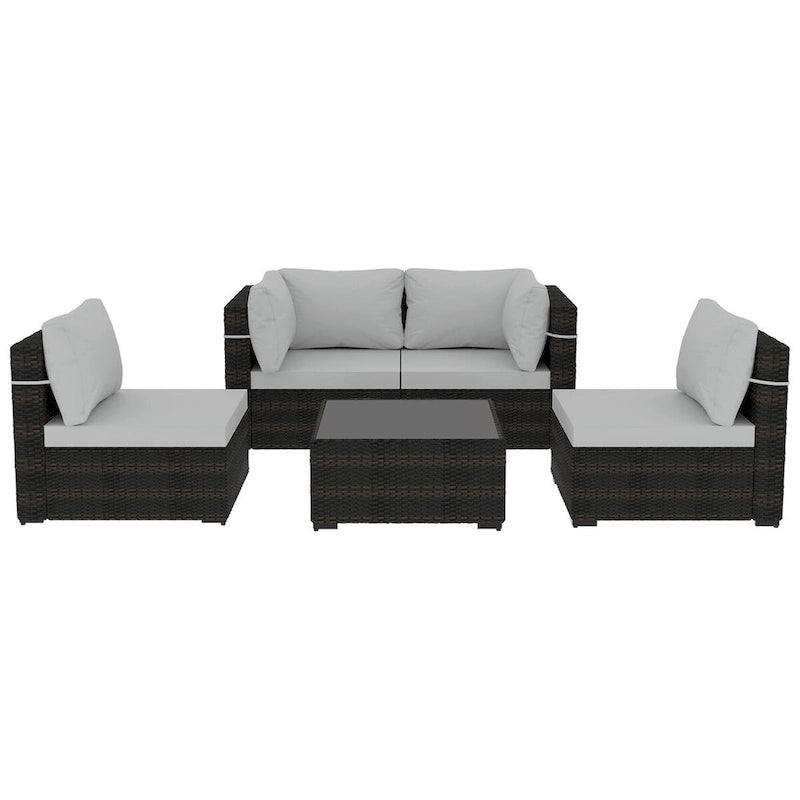 Patio Watcher 5 Pieces Patio Wicker Sectional Sofa Seating Group with Cusions