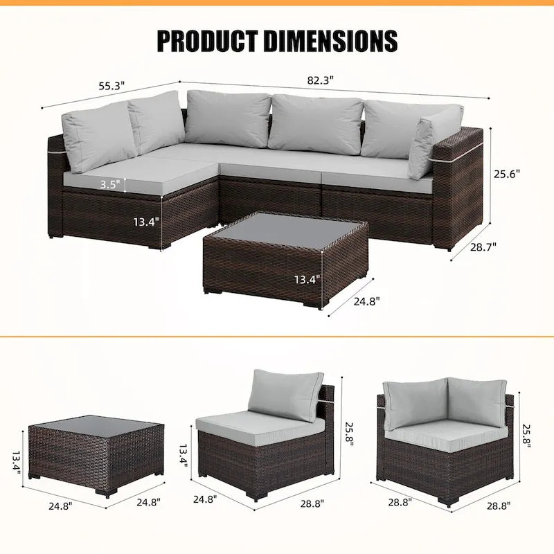 Patio Watcher 5 Pieces Patio Wicker Sectional Sofa Seating Group with Cusions