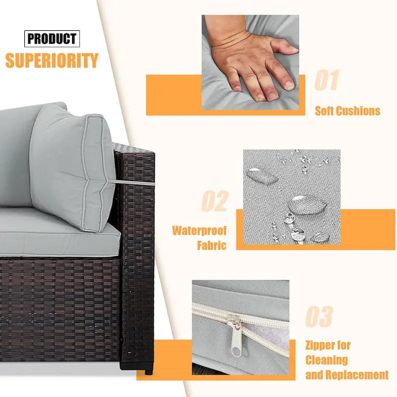 Patio Watcher 5 Pieces Patio Wicker Sectional Sofa Seating Group with Cusions