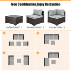 Patio Watcher 5 Pieces Patio Wicker Sectional Sofa Seating Group with Cusions