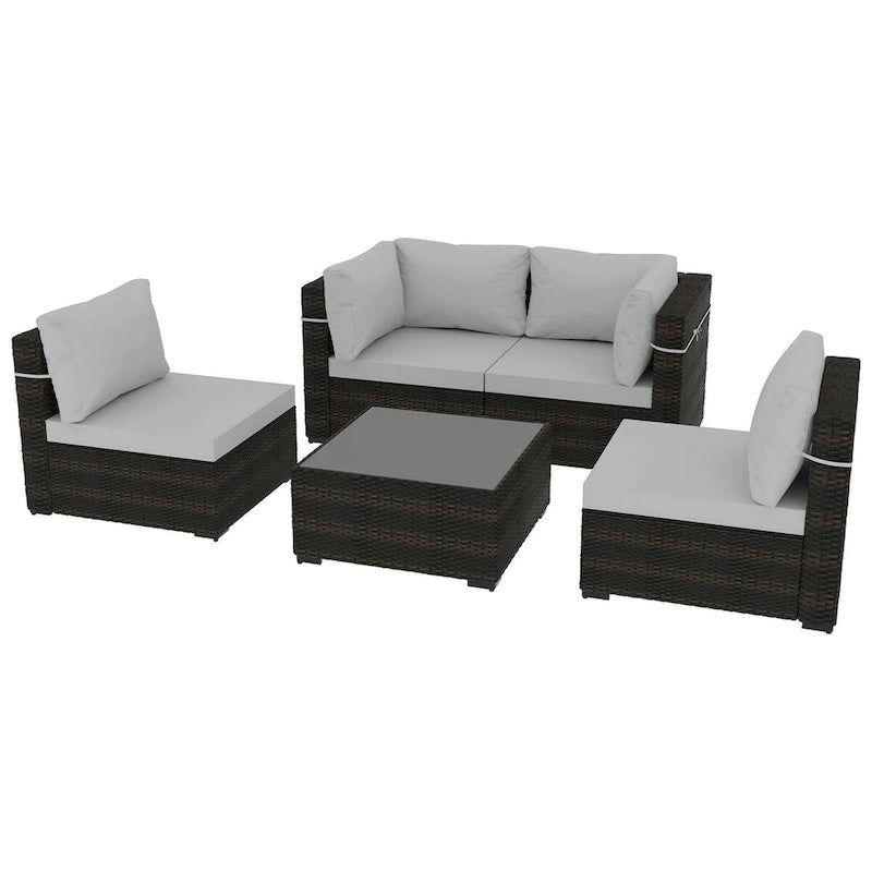 Patio Watcher 5 Pieces Patio Wicker Sectional Sofa Seating Group with Cusions