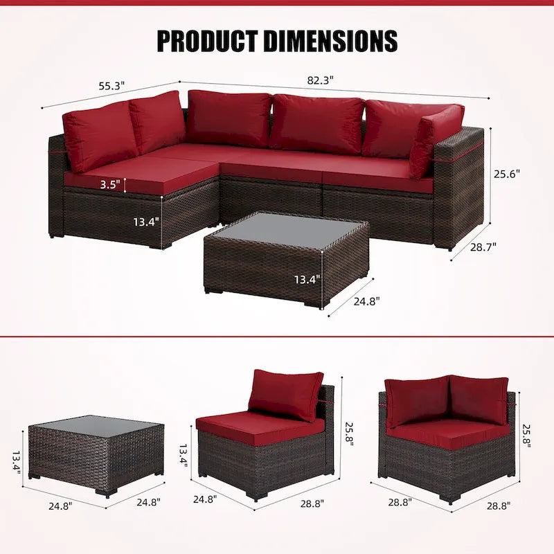 Patio Watcher 5 Pieces Patio Wicker Sectional Sofa Seating Group with Cusions
