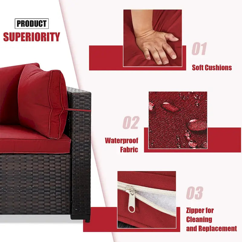 Patio Watcher 5 Pieces Patio Wicker Sectional Sofa Seating Group with Cusions