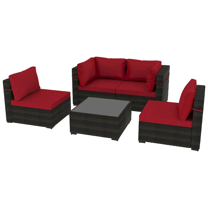 Patio Watcher 5 Pieces Patio Wicker Sectional Sofa Seating Group with Cusions
