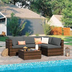 Patio Watcher 5 Pieces Patio Wicker Sectional Sofa Seating Group with Cusions