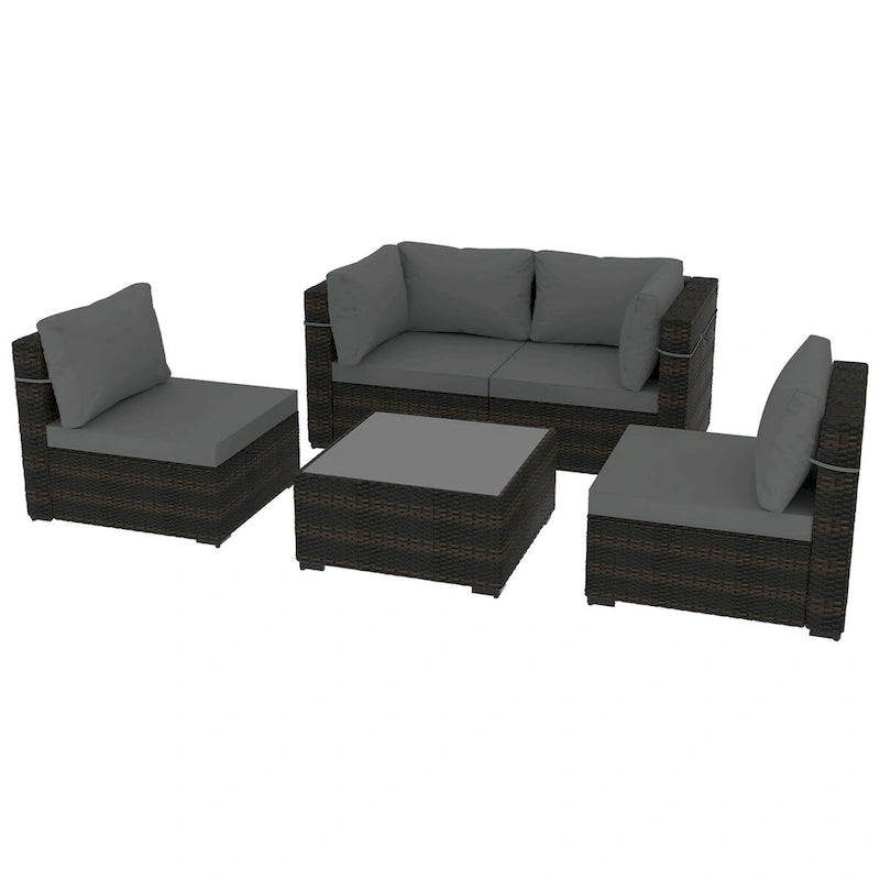 Patio Watcher 5 Pieces Patio Wicker Sectional Sofa Seating Group with Cusions