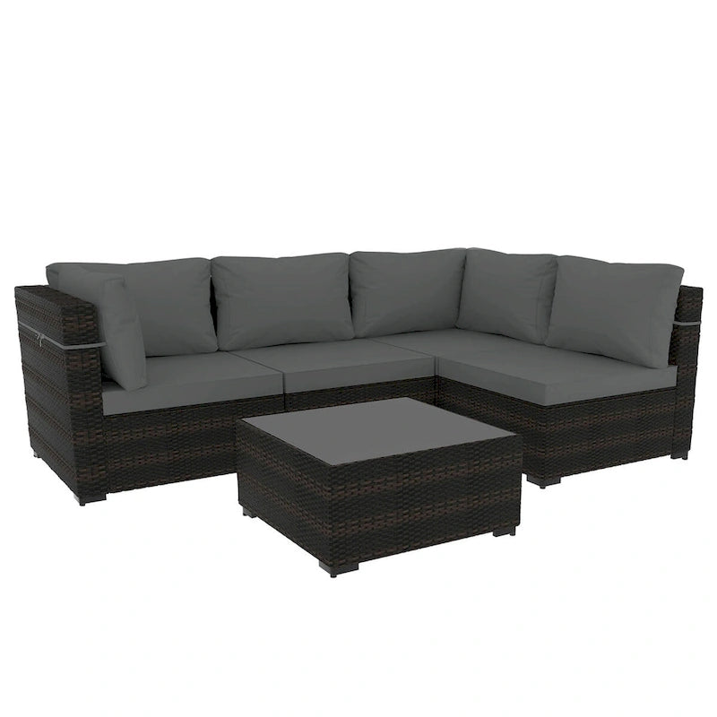 Patio Watcher 5 Pieces Patio Wicker Sectional Sofa Seating Group with Cusions