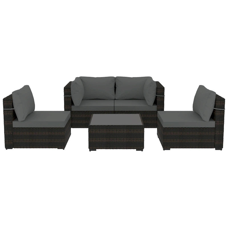 Patio Watcher 5 Pieces Patio Wicker Sectional Sofa Seating Group with Cusions