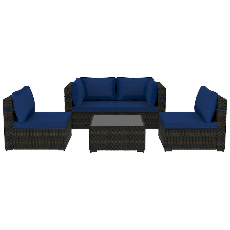 Patio Watcher 5 Pieces Patio Wicker Sectional Sofa Seating Group with Cusions
