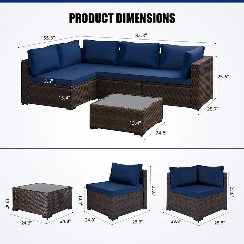 Patio Watcher 5 Pieces Patio Wicker Sectional Sofa Seating Group with Cusions