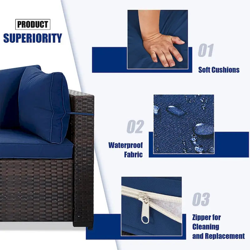 Patio Watcher 5 Pieces Patio Wicker Sectional Sofa Seating Group with Cusions