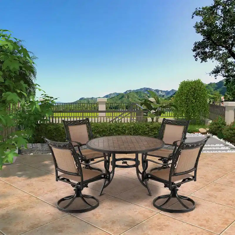 5 Piece Outdoor Patio Cast Aluminum Dining Set