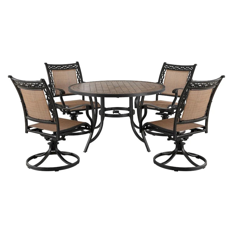 5 Piece Outdoor Patio Cast Aluminum Dining Set