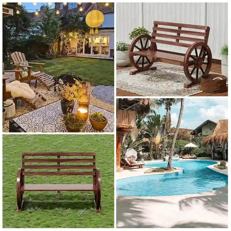 41' Rustic Wooden Wheel Bench