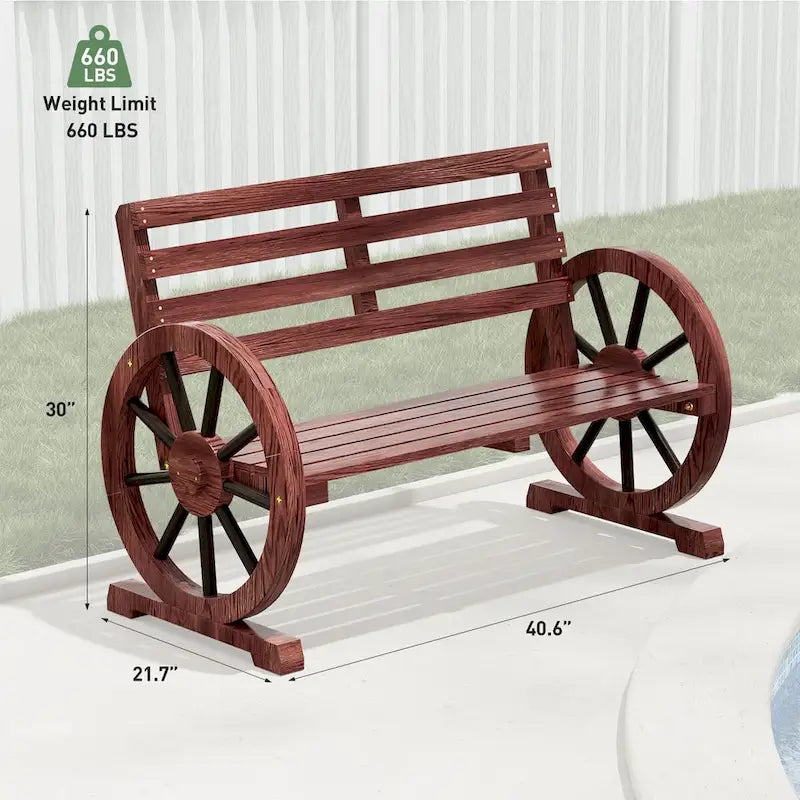 41' Rustic Wooden Wheel Bench