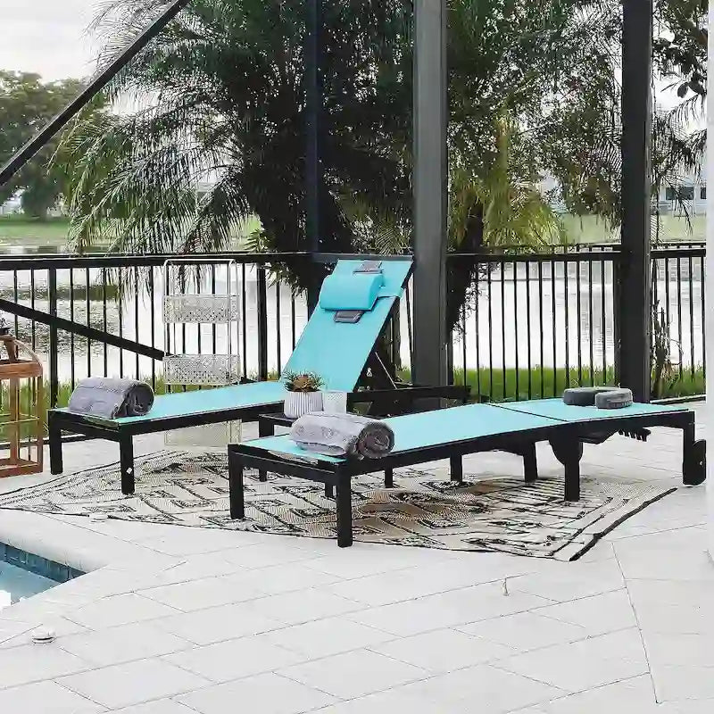 PURPLE LEAF Outdoor Tanning Lounge Chair Set with Face Hole Adjustable Reclining Chairs - N/A