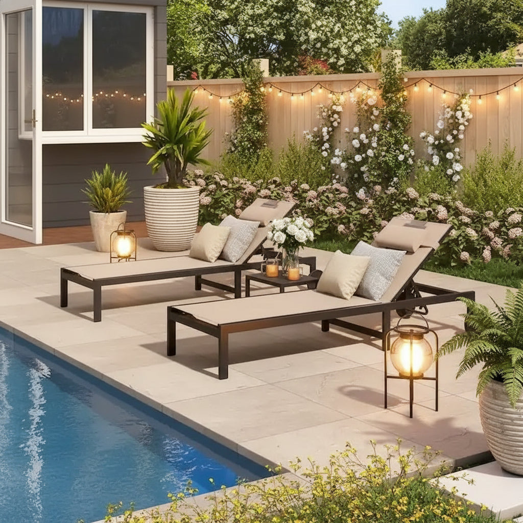 PURPLE LEAF Outdoor Tanning Lounge Chair Set with Face Hole Adjustable Reclining Chairs - N/A