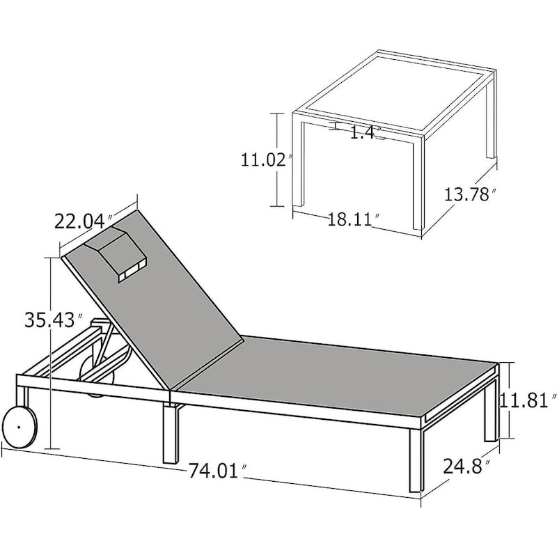 PURPLE LEAF Outdoor Tanning Lounge Chair Set with Face Hole Adjustable Reclining Chairs - N/A
