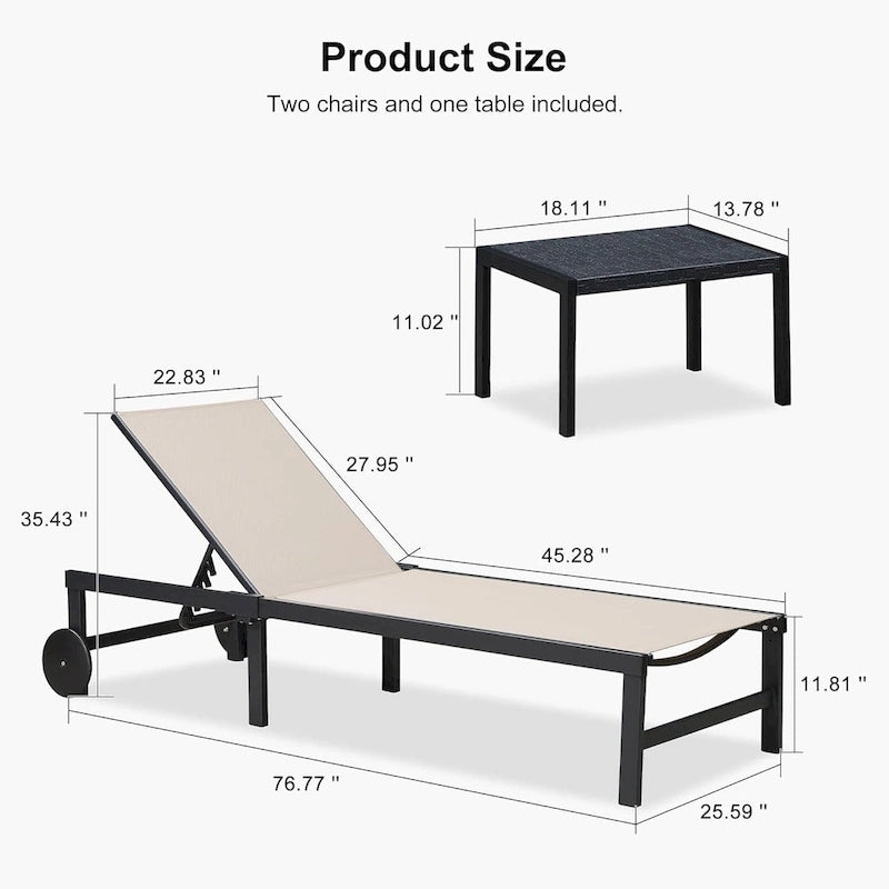 PURPLE LEAF Outdoor Tanning Lounge Chair Set with Face Hole Adjustable Reclining Chairs - N/A