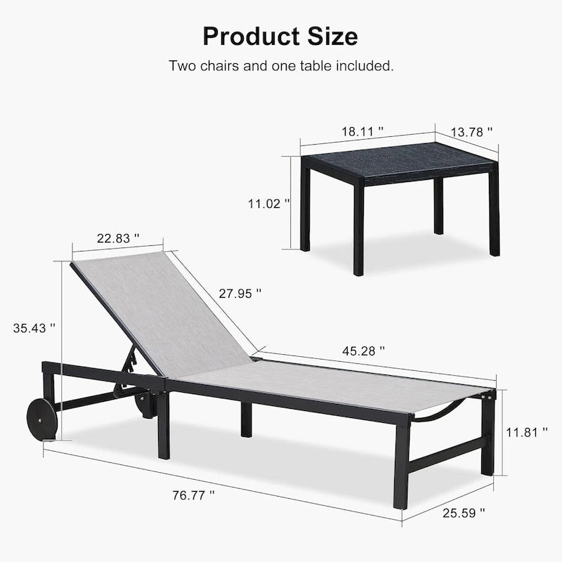 PURPLE LEAF Outdoor Tanning Lounge Chair Set with Face Hole Adjustable Reclining Chairs - N/A