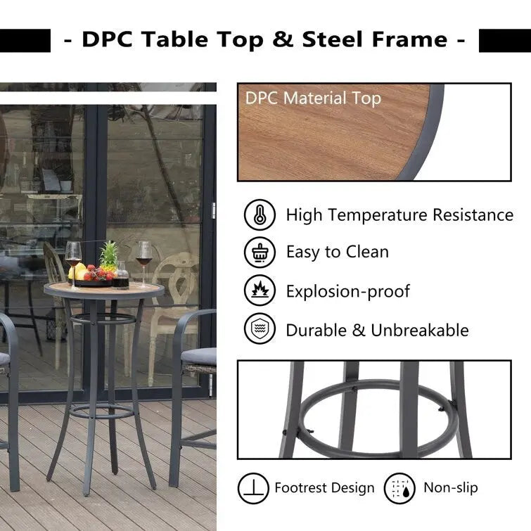 38.9 in. H Black Metal Bar Height Outdoor Dining Table Pub Table Patio Dining Table with Foot Pedals