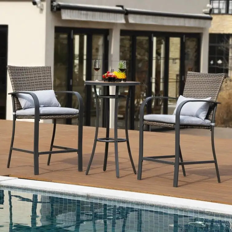 38.9 in. H Black Metal Bar Height Outdoor Dining Table Pub Table Patio Dining Table with Foot Pedals