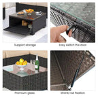 6-Piece Outdoor Patio Furniture Sets PE Rattan Daybed with Retractable Canopy