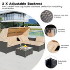 6-Piece Outdoor Patio Furniture Sets PE Rattan Daybed with Retractable Canopy