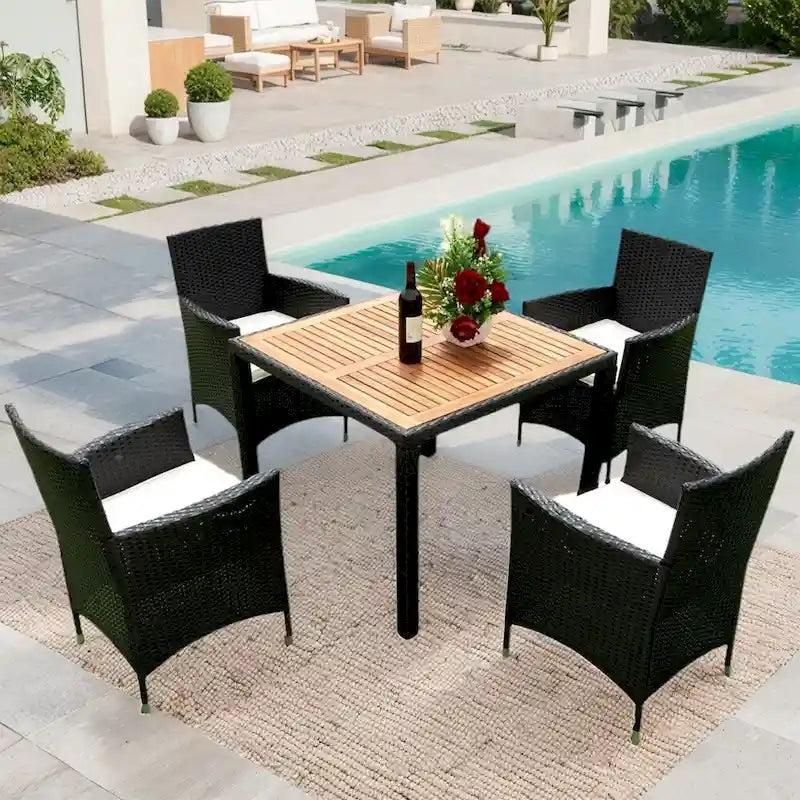 5-Piece Outdoor Patio Ding Set with 4 Chairs and Table, Wicker