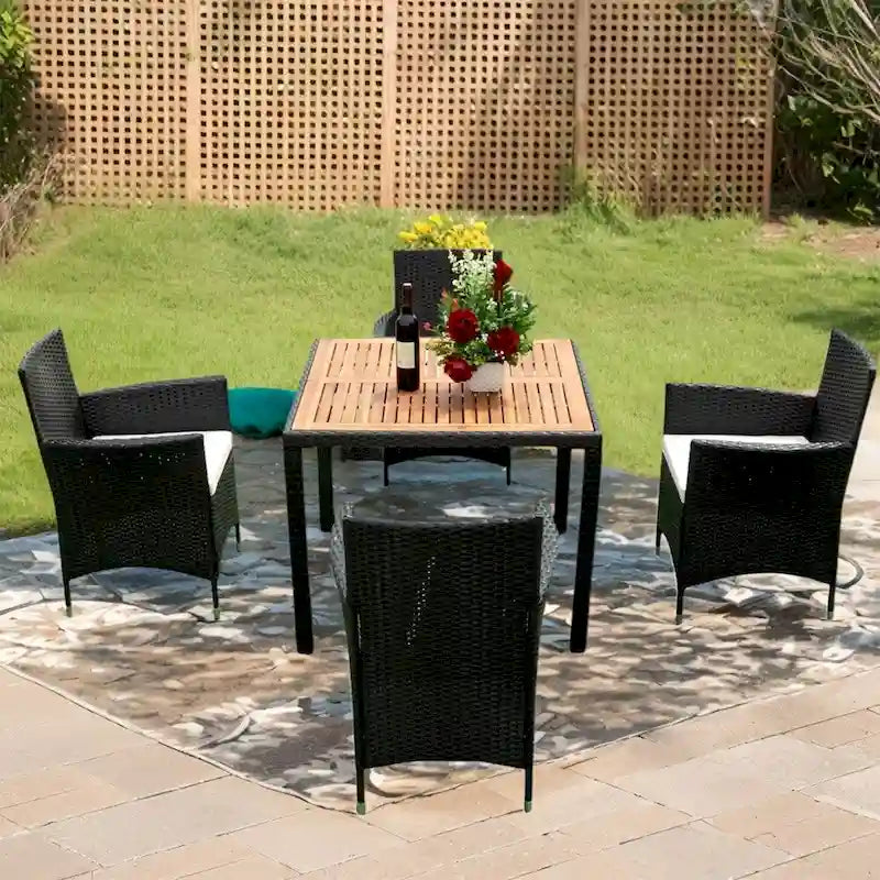 5-Piece Outdoor Patio Ding Set with 4 Chairs and Table, Wicker