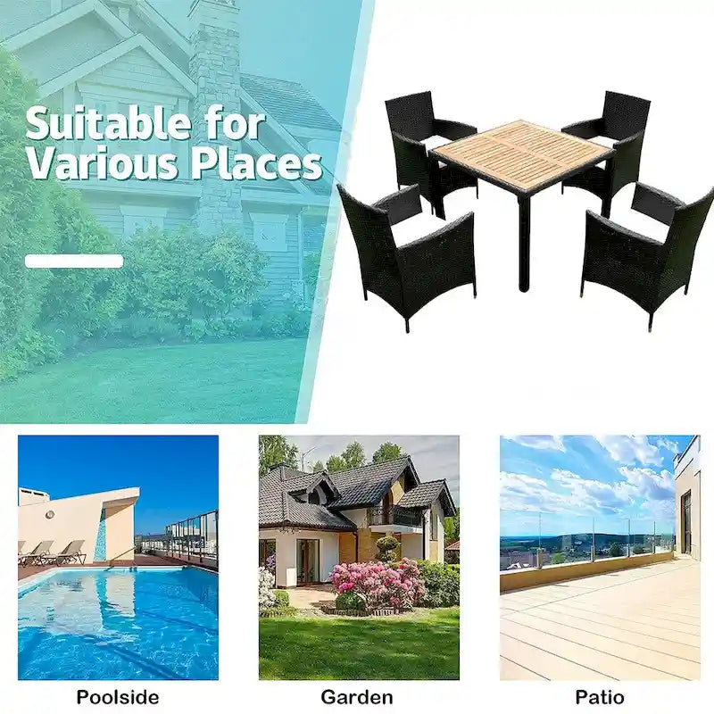 5-Piece Outdoor Patio Ding Set with 4 Chairs and Table, Wicker