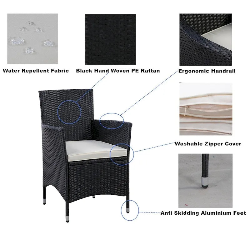 5-Piece Outdoor Patio Ding Set with 4 Chairs and Table, Wicker