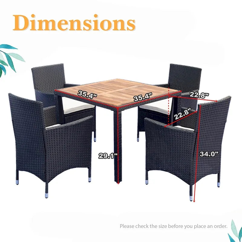 5-Piece Outdoor Patio Ding Set with 4 Chairs and Table, Wicker