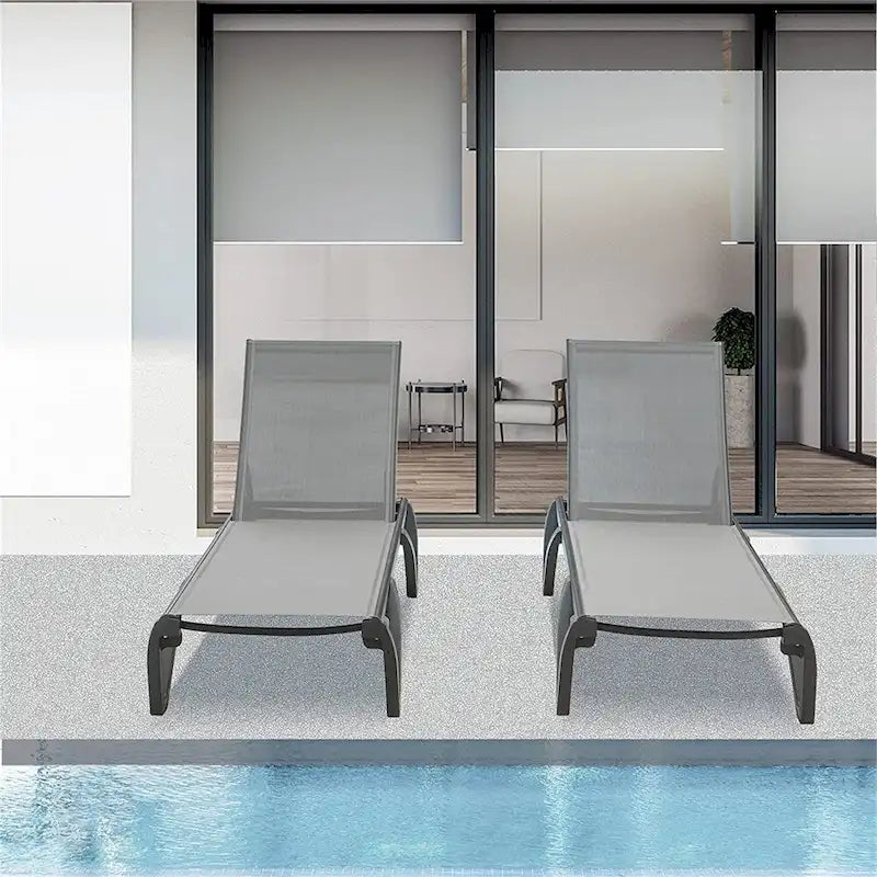 Patio Chaise Lounge Aluminum Chair w/ Adjustable Backrest (Set of 2)