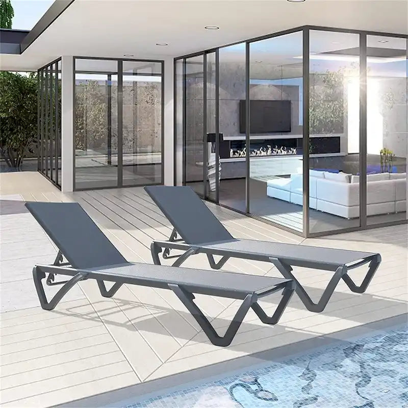 Patio Chaise Lounge Aluminum Chair w/ Adjustable Backrest (Set of 2)