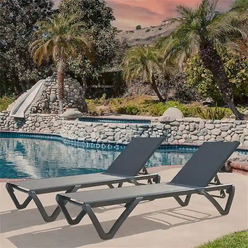 Patio Chaise Lounge Aluminum Chair w/ Adjustable Backrest (Set of 2)