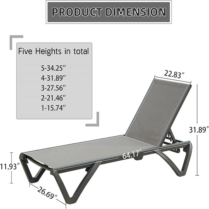 Patio Chaise Lounge Aluminum Chair w/ Adjustable Backrest (Set of 2)