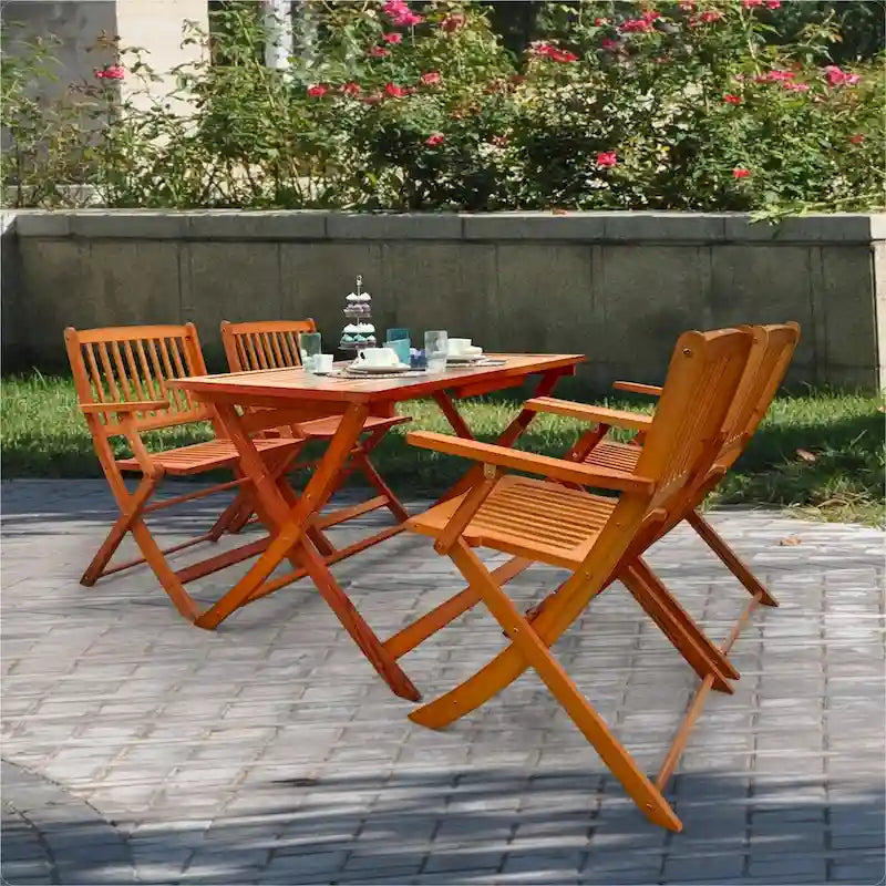 Foldable Patio Dining Set, 4 Folding Chairs & 1 Dining Table