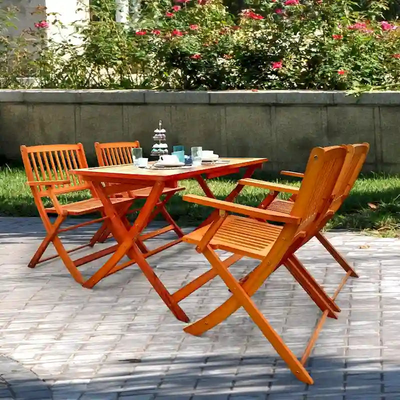 Foldable Patio Dining Set, 4 Folding Chairs & 1 Dining Table