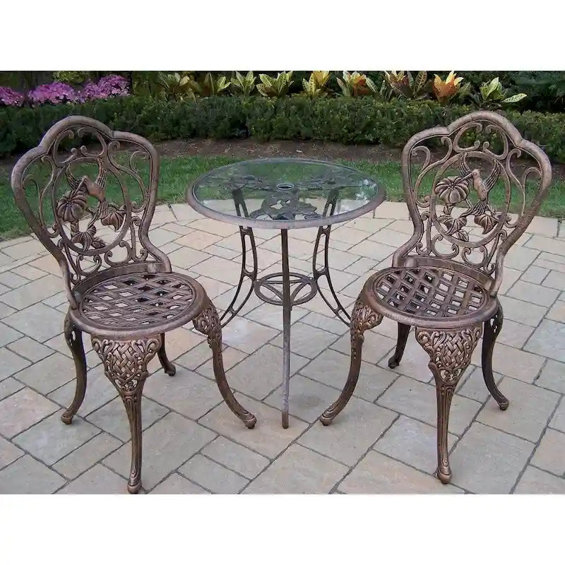 Lattice 3-piece Bistro Set with 24-inch Tempered Glass Top Table and 2 Chairs