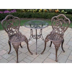 Lattice 3-piece Bistro Set with 24-inch Tempered Glass Top Table and 2 Chairs