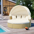 Outdoor Rattan Daybed Two-Tone Weave with Retractable Canopy and Removable Cushion