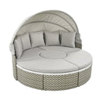 Outdoor Rattan Daybed Two-Tone Weave with Retractable Canopy and Removable Cushion
