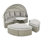 Outdoor Rattan Daybed Two-Tone Weave with Retractable Canopy and Removable Cushion